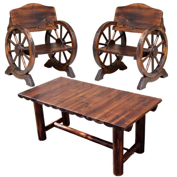 ガーデンセット ガーデンベンチ 椅子 ガーデンチェア ガーデンテーブル 車輪型 木製 ウッド 天然木 焼杉 モダン おしゃれ ビンテージ風 庭 玄関 ガーデニング
