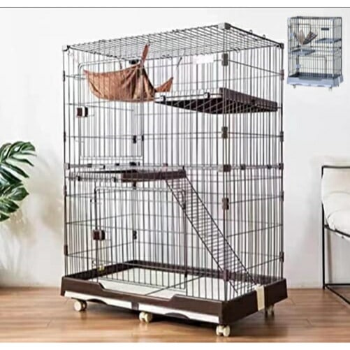 c10080-2S猫ケージ ペットケージ キャットゲージ 2段 猫用品 コンパクト キャスター付き トイレ付き 引き出しトイレ仔猫 子猫 留守番 保護 脱走防止 シンプル グレー/ブラウン