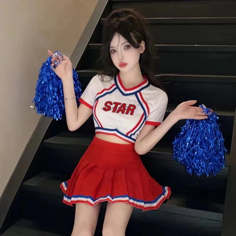 新作人気体操着 アスレチック チアリーディングユニフォーム 学生 赤 青 ブルマ 体育着 コスプレ 衣装 パフォーマンスウェア スーツ レディース 韓国ファッション