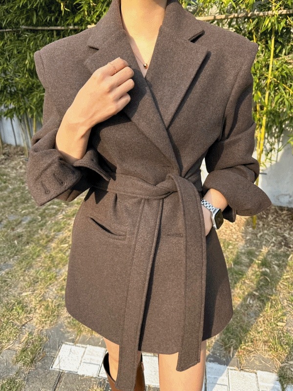 [完全厚/真冬に可能] リペン オーバーフィット ツーボタン ウール ベルト ジャケット 2color ブラック ブラウン オフィスルック 結婚式ルック 集まりルック