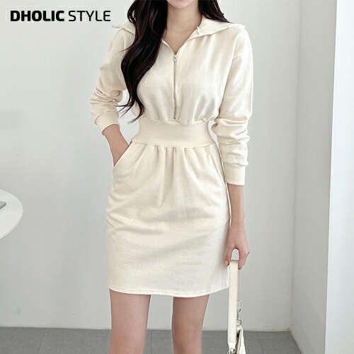 [メガ割りSALE]ウエストゴムハーフジップワンピース・p419074