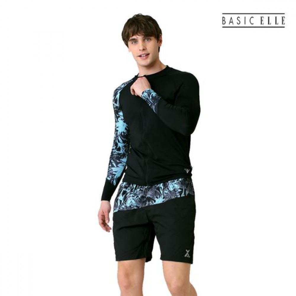 (ベーシックエル) ベーシックエルメンズジップアップラッシュガードビーチショーツセット BEM-T953K+BEM-T954K