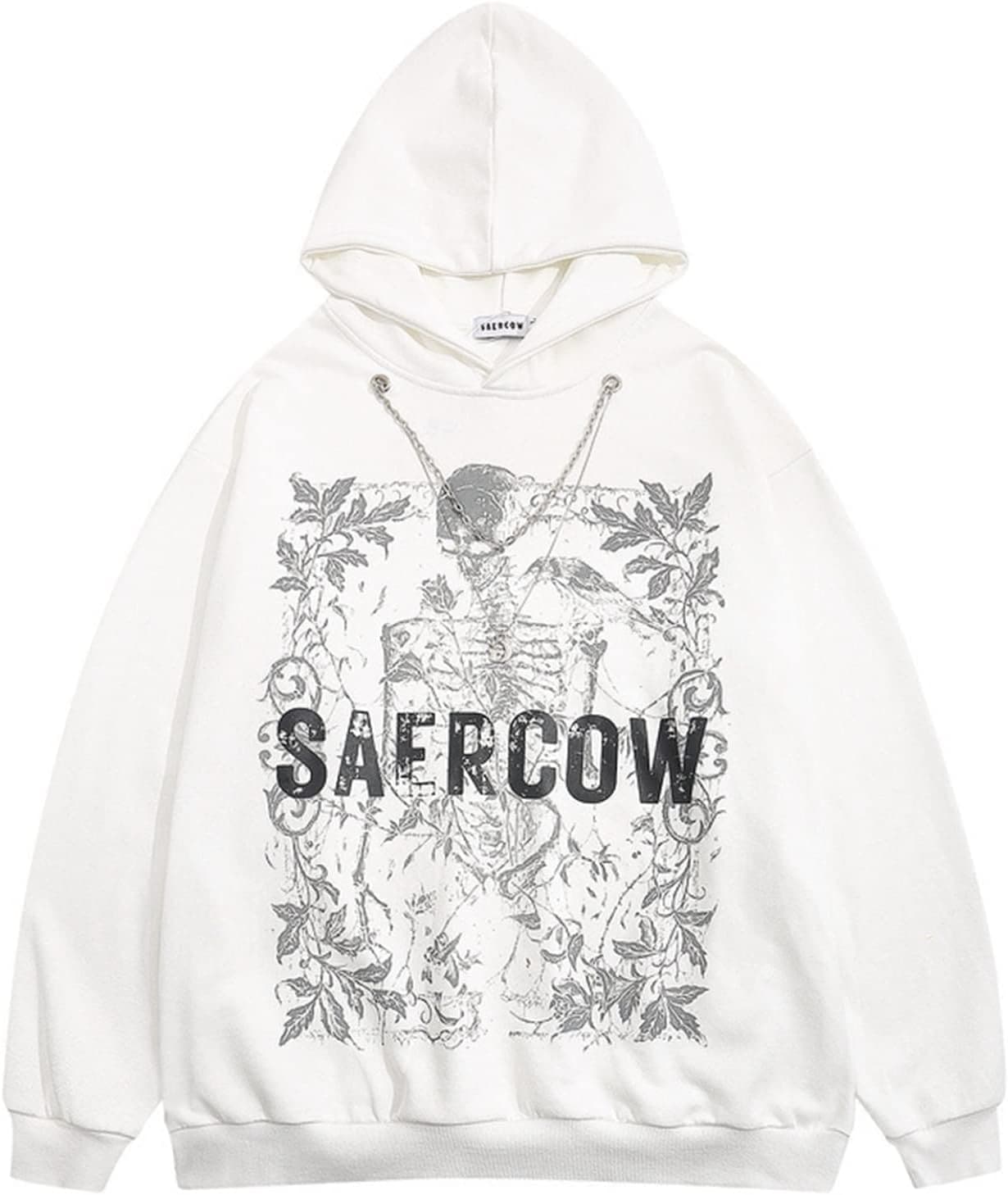 スケルトン柄 プルオーバー メンズ レディース トレーナー チェーン飾り 欧米風 長袖 パーカー 英字柄 フード付き 柔らかい 伸縮性 保温性 吸汗 丈長め カジュアル カッコイイ オシャレ