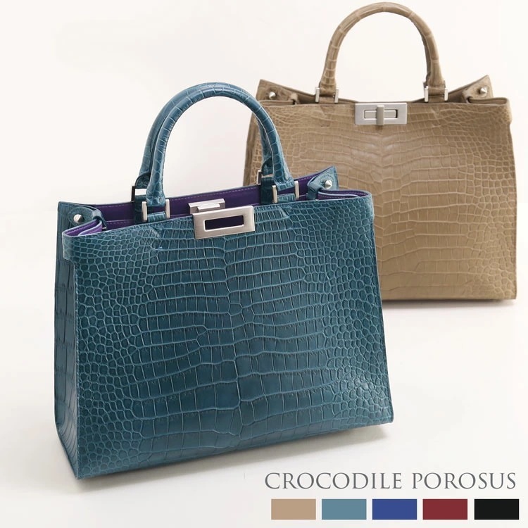 スモール クロコダイル トートバッグ レディース マット 加工 センター取り 2WAY 斜め掛け ショルダーバッグ ポロサス 鰐革 保証書付き 本革 ショルダーバッグ トート型 A4 対応 プレゼント 236,500円