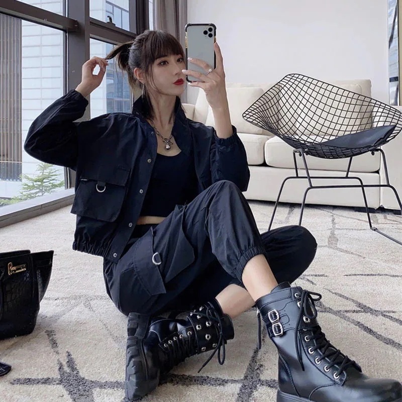 トレンドデザインレディースジャケット カーゴパンツ2点セット レディースファッションカジュアルスーツ