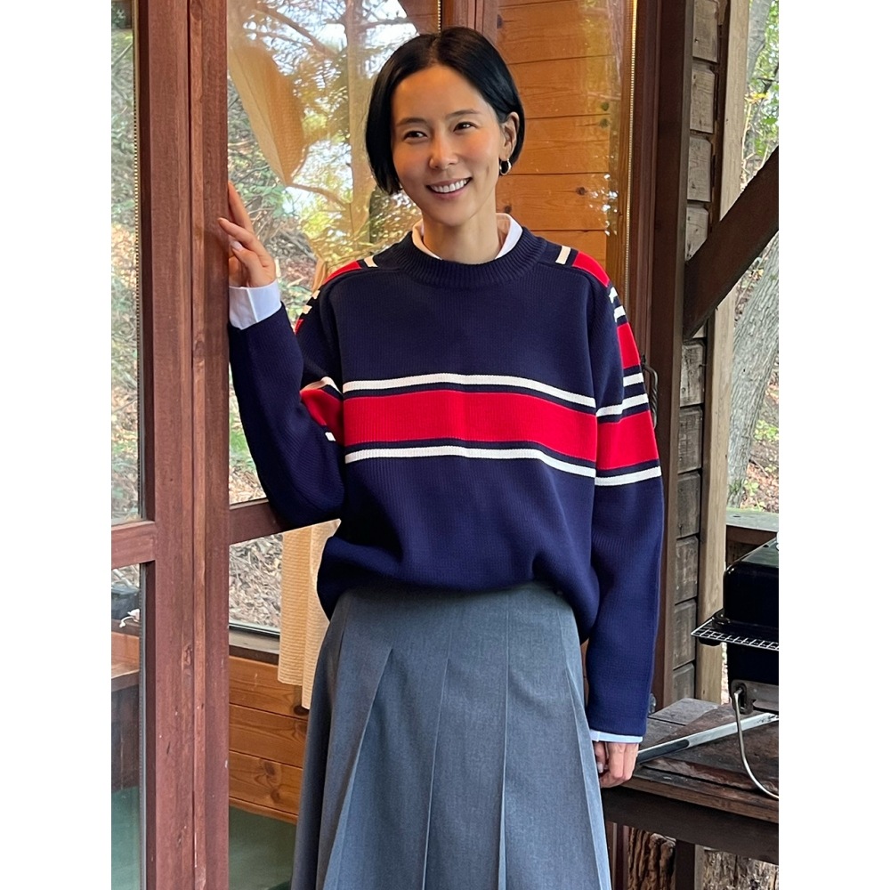 AND YOUゴスラルカラーブロックニット（Ivory Navy） 22,038円