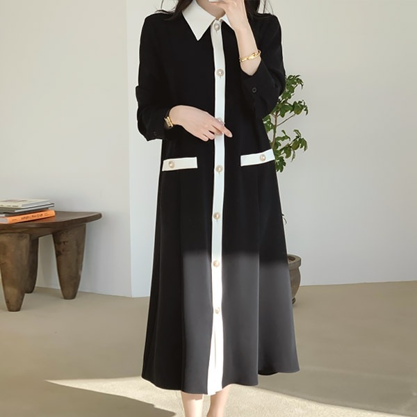 配色シャツワンピース op10372