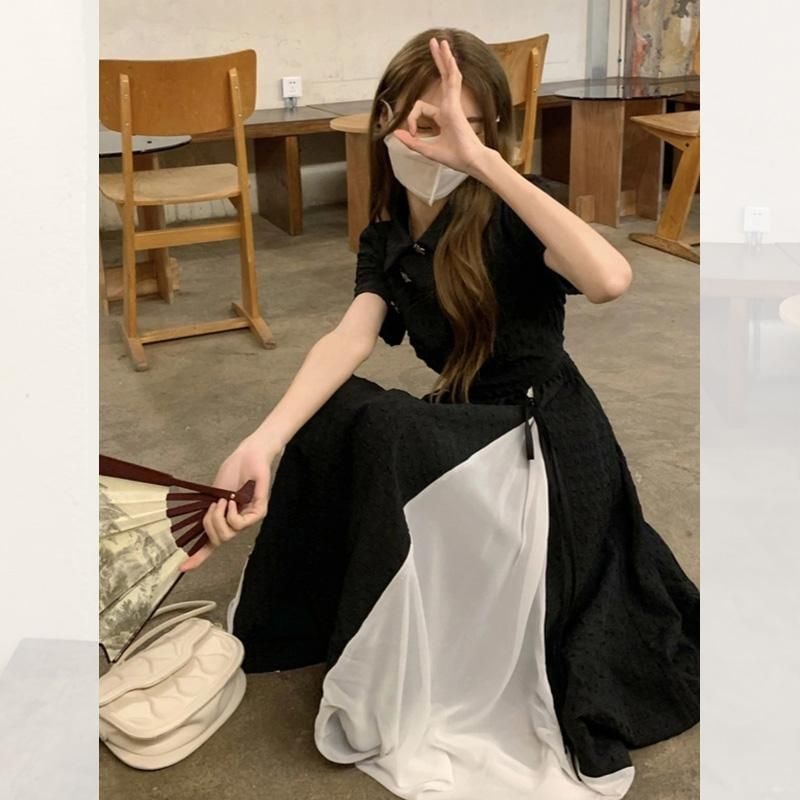 お値下げしました夏 ドレス ワンピース 可愛い デザイン 上品 ワンピース ワンピース ブラック キレイ レディース ブラック 風 ドレス チャイナ ドレス 6,790円