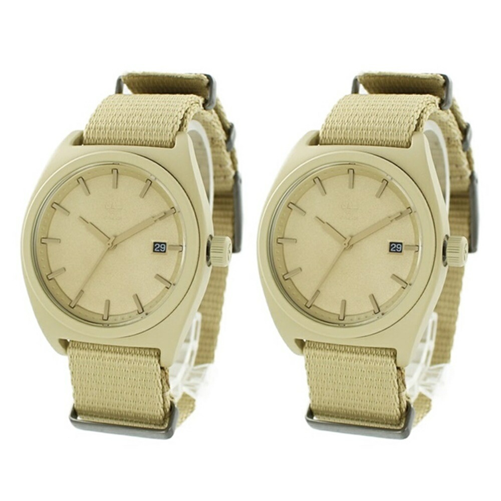 【時計収納ボックス付き】Adidas アディダス 腕時計 手表 ペアウォッチ兼用 同じ時計 2本セット プロセス 替えベルト付 ベージュ ナイロン NATOベルト ブラウンレザー CK3127CK31