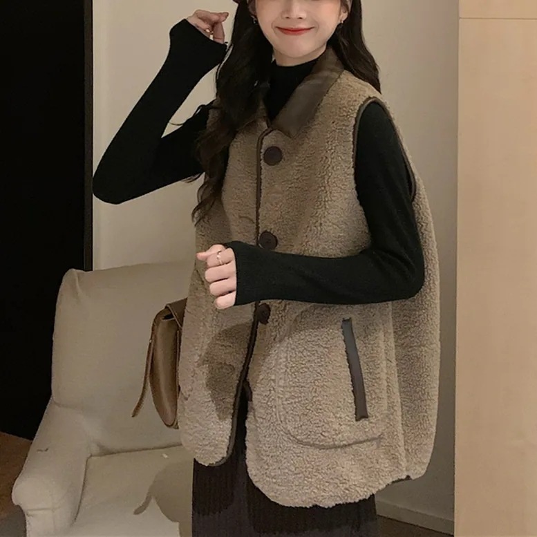 2color レディース レザーMIXオーバーボアベストジャケット アウター ジャケット ベスト 5,471円