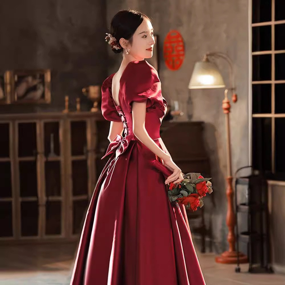 ワンピースドレスドレス花嫁の気質プリンセスウェディングエンゲージメントドレスサテンスモールマンリターンドアドレス