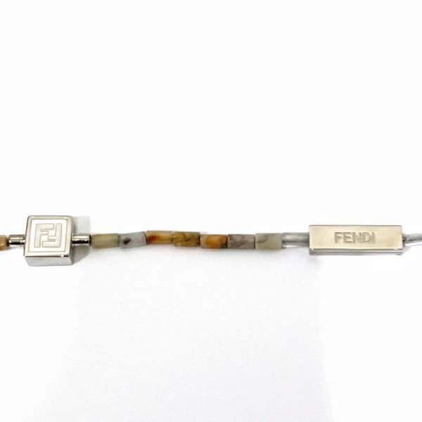 フェンディ FENDI ホワイト グレー ストーン FF ロゴ チェーン ブレスレット 【中古】