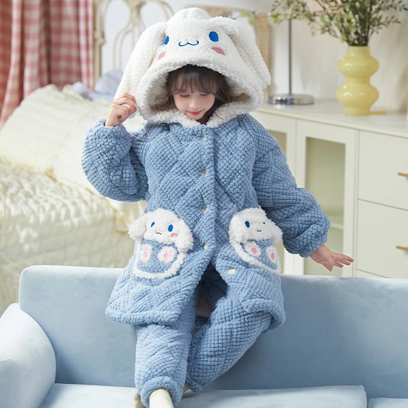 通学 玉桂犬女児パジャマ冬用綿入り厚手スーツフランネル児童女児3層保温部屋着 保育園 小学部