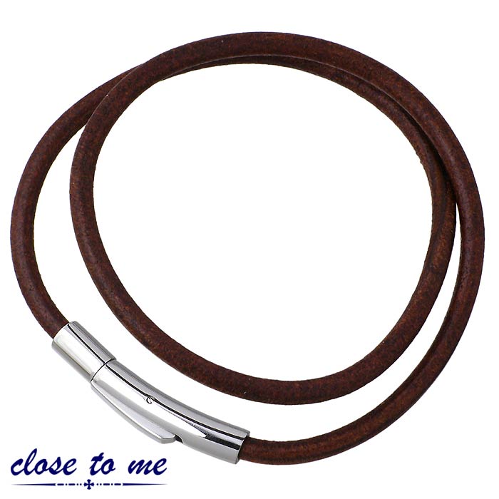 クロストゥーミー close to me レザー ステンレス ブレスレット ダーク 金属アレルギー対応