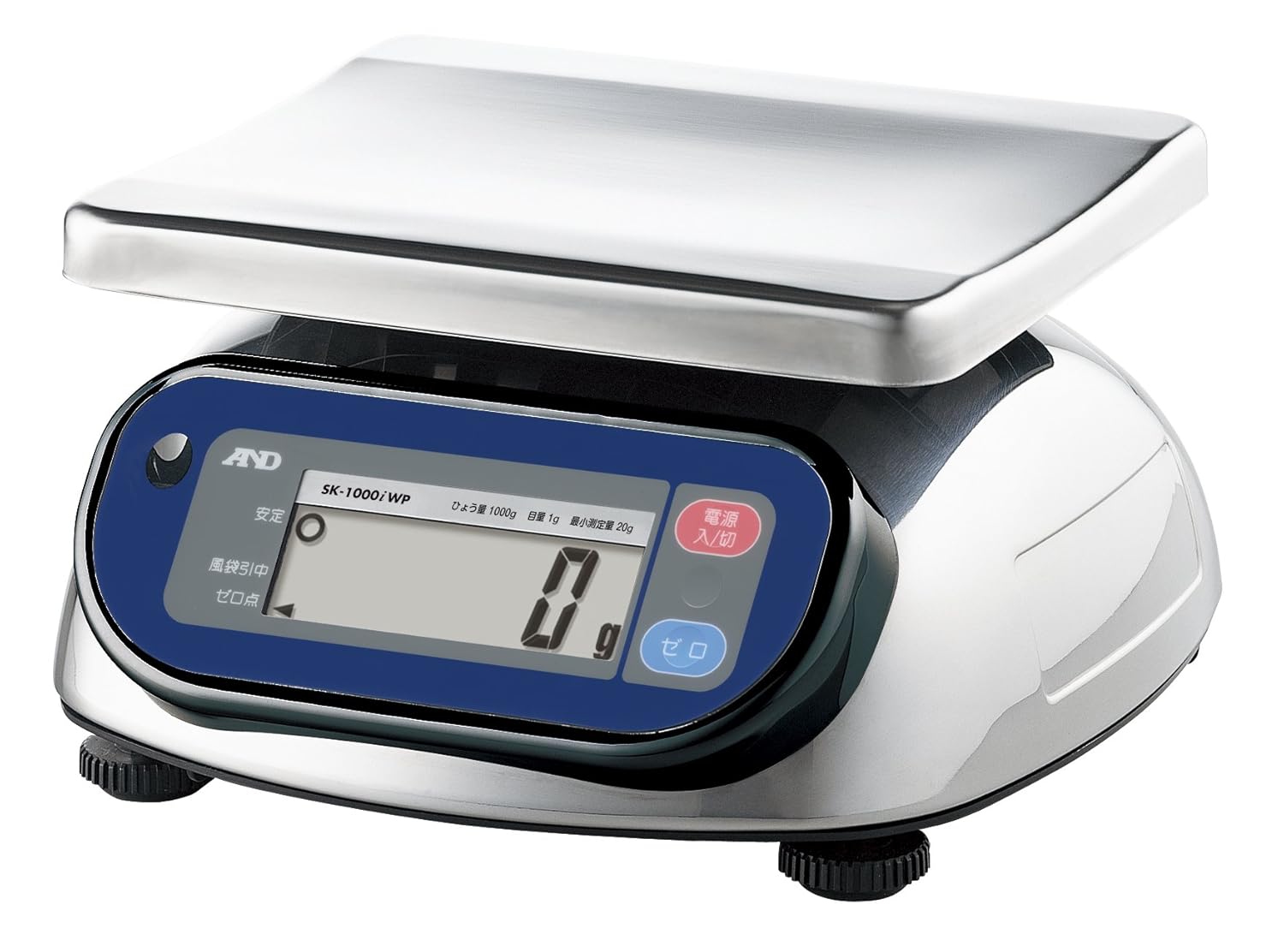A&D 取引証明用 防塵・防水デジタルはかり SK-1000iWP-A5 ひょう量:1000g 最小表示:1g 使用範囲:20g~1000g 皿寸法:232 W *192 D mm 検定付:5地域