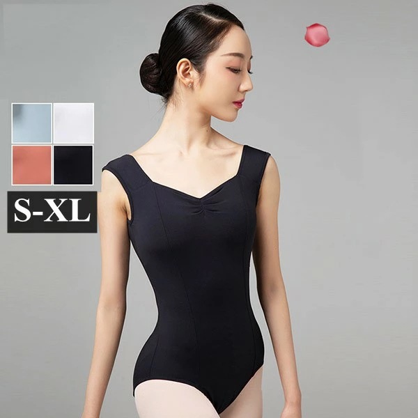 バレエ レオタード 大人 ダンスウェア ダンスレオタード 衣装 練習 袖なし ノースリーブ ダイアモンドネック シンプル 無地 オープンバック レッスン着 コスチューム ダンス服 パット付き ブラック