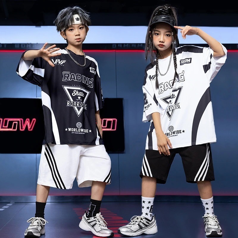 ヒップホップ子供服クールでハンサムな男の子と女の子ヒップホップスーツヒップホップ学生ブランド子供ドラム演奏服