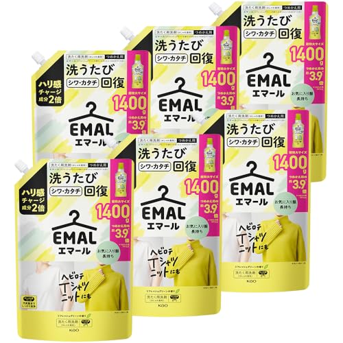 エマール 【ケース販売】 ハリ感チャージ成分2倍配合! 洗うたびシワカタチ回復 リフレッシュグリーンの香り つめかえ用 1400ｇ×6個 大容量