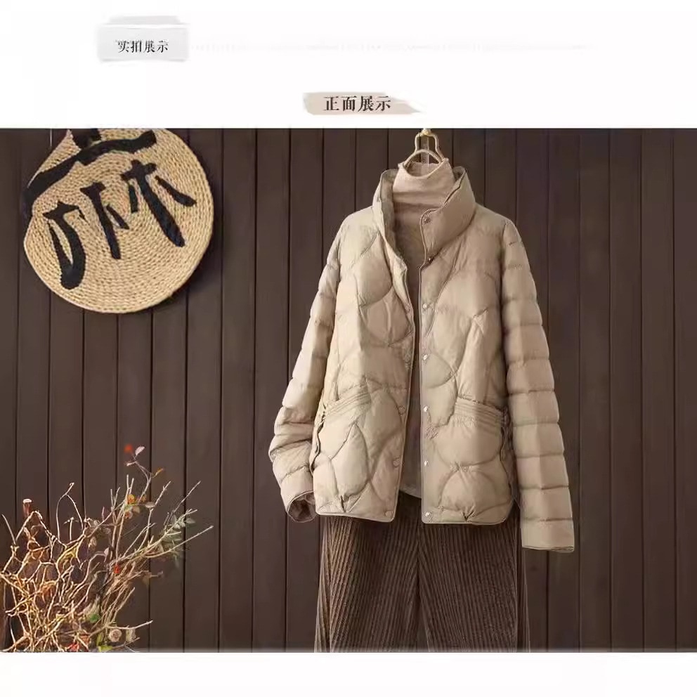 新しいスタイルの文学的なスタンドカラーのレジャー春と秋の薄いショートダウンジャケットレディースファッション無地スリムショートコート