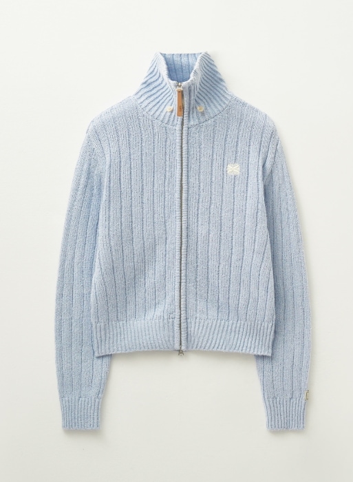 【SATUR】 (W) FARO BOUCLE KNIT ZIP-UP : SKY BLUE