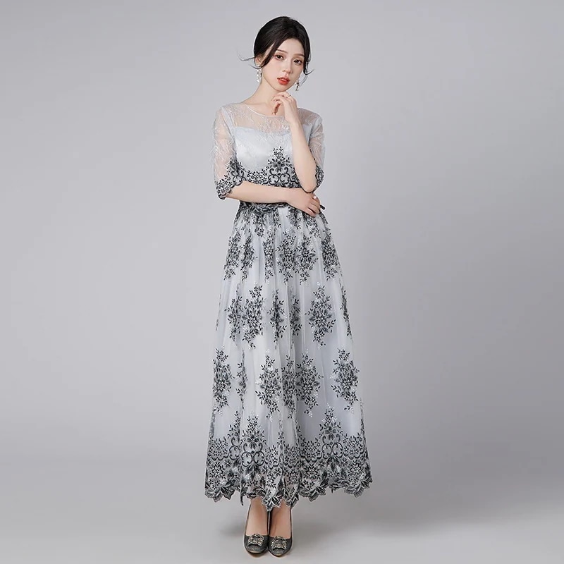 Hot!!!【縁夢】 レース イブニングドレス チュール 花柄 ワンピース パーティードレス キャバ 着痩せ 大人 同窓会 披露宴 卒業式 結婚式 演奏会 ウェディング 二次会 発表会 メガ割