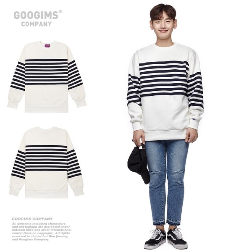 (グーギンズ) Gugims 1225_ストライプ起毛スウェットシャツ_オーバーフィット