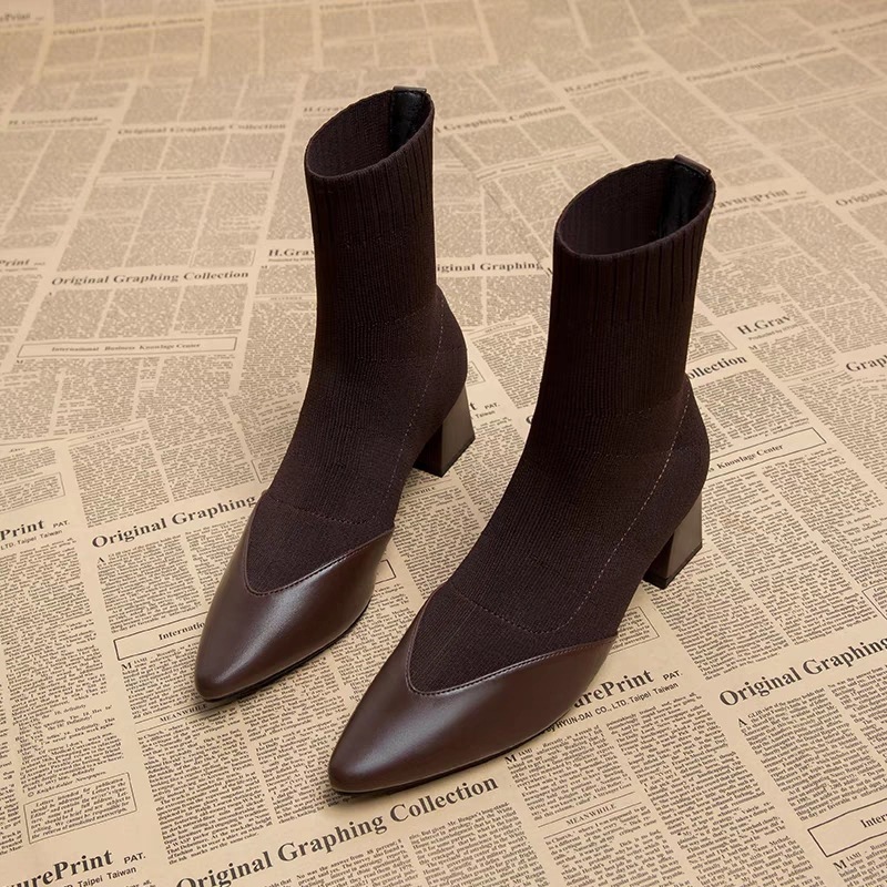 5秋冬スリムハイヒールレディースシューズソックスブーツファッションブーツポインテッドトゥスリムレディース