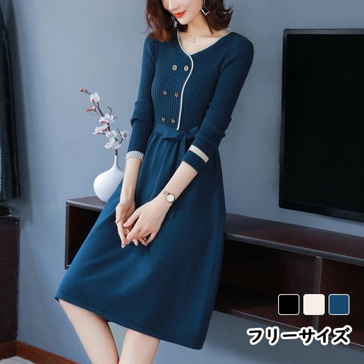 【2025新作】ニットワンピース レディース きれいめ 40代 春ワンピ 発表会 演奏会 卒業式 入学式 秋冬 膝丈 ワンピース おしゃれ チェック 可愛い 大人 上品 コットン 体型カバー お出かけ