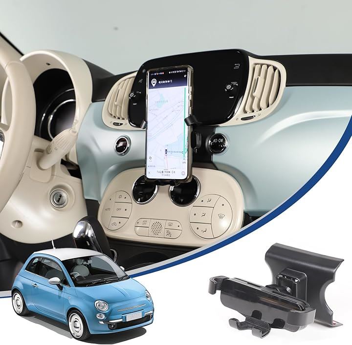 新型 フィアット 500 専用 2016~2024に適用 スマホホルダー 車載ホルダー スマホスタンド 携帯 回転クリップ スイッチ エアコンボタン ABS製 片手操作 360度回転