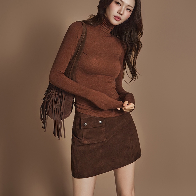 E3587 スリム タートルネック トップ