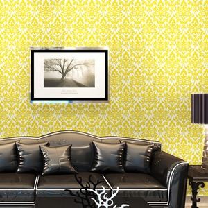 ウォジック10m巻 リメイクシート 壁紙シール プレミアムウォールデコシート P-WA405 ダマスク柄 イエロー