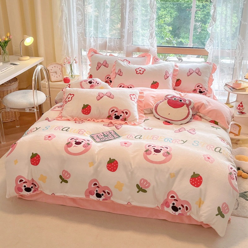 布団布団セット帽子 4 短毛クリスタルベルベットキルトカバー 3 暖かいベビーベルベット4点セット ベッドシーツ かわいいウサギ ファライベルベット