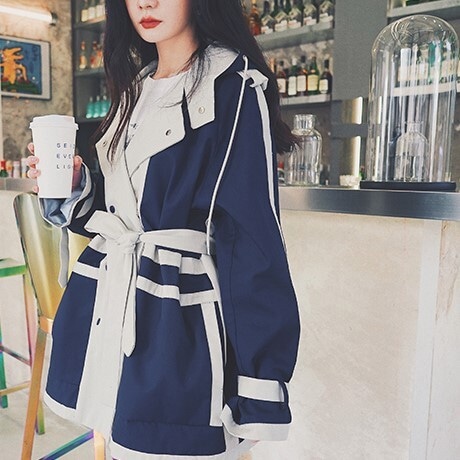 ショートトレンチコート ブルー アウター コート スリム 細身 ストレート スマート かわいい