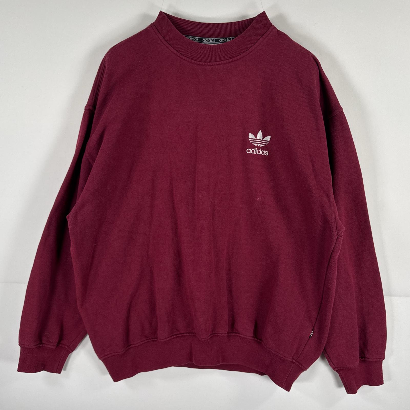 古着 90s/90年代 長袖 スウェット トレフォイルロゴ 刺繍 クルーネック スウェット トレーナー レッド 無地 メンズ