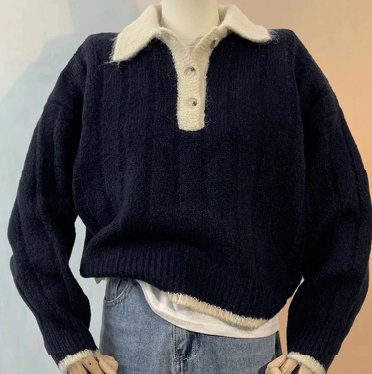 レディース トップス ニット セーター プルオーバー 長袖 ポロカラー かわいい 大人可愛い きれいめ シンプル カジュアル 上品 おしゃれ かっこいい レトロ こなれ感 ラフ メンズライク