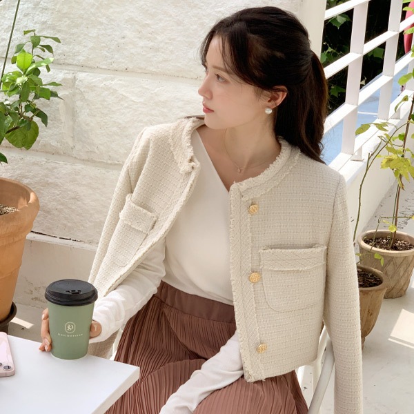 ノーカラーツイードクロップドジャケット jk2272