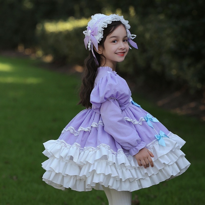 2024春秋子供服女の子パフスリーブプリンセスドレス子供ロリータロリータスカート