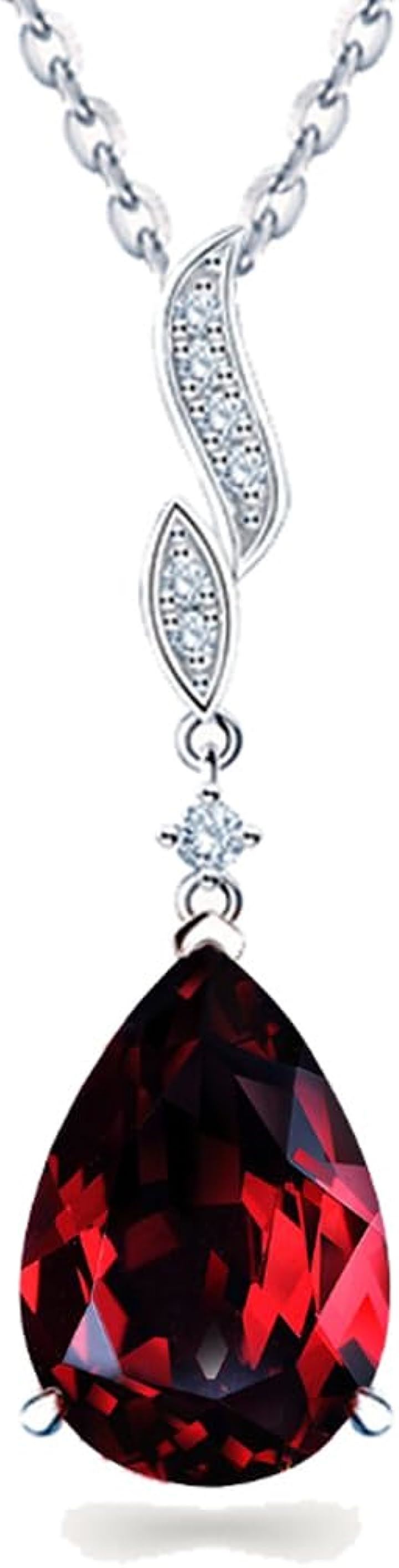 ユニーク デザイン人気 1月 誕生石 合成ガーネット レディース925 シルバー ネックレス ペンダント ティアドロップ 華奢 シンプル 雫 涙型 仕事(1月 誕生石 合成ガーネット)