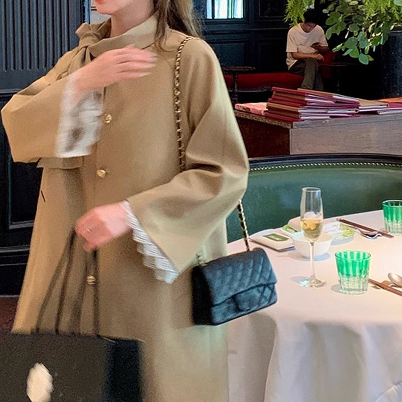 気品フレンチ令嬢風リボンリボンパーカコート女小柄高級感コート早着ファッション