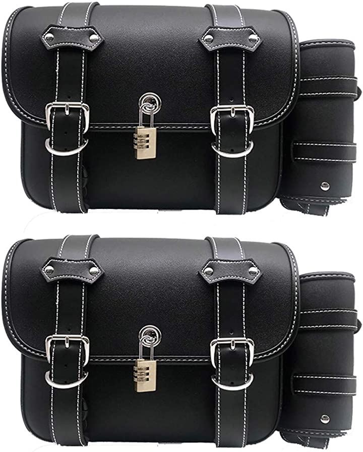 バイク サイド バッグ 専用 水筒入れ 大容量 防水 鍵 ケース 小物入れ ツーリング アウトドア(3.ベルト:黒色 33x25x13cm［大］, 左右2個セット)
