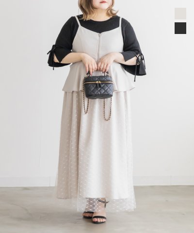 大きいサイズ レディース LL 3L 4L XL XXL XXXL CLETTEオリジナルチュール重ねジップキャミワンピース