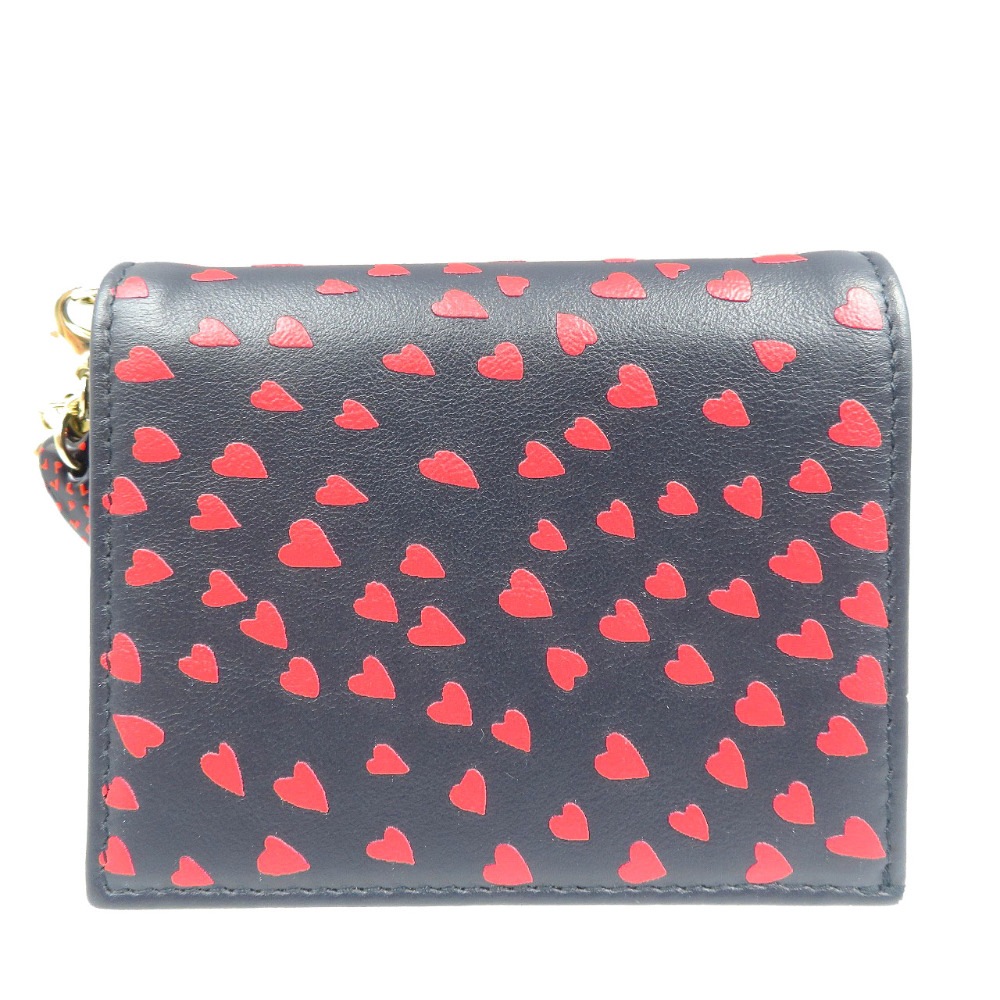 美品 クリスチャンディオール レディ ディオール 二つ折り財布 レザー/レザー ネイビー 1980【中古】Christian Dior レディース