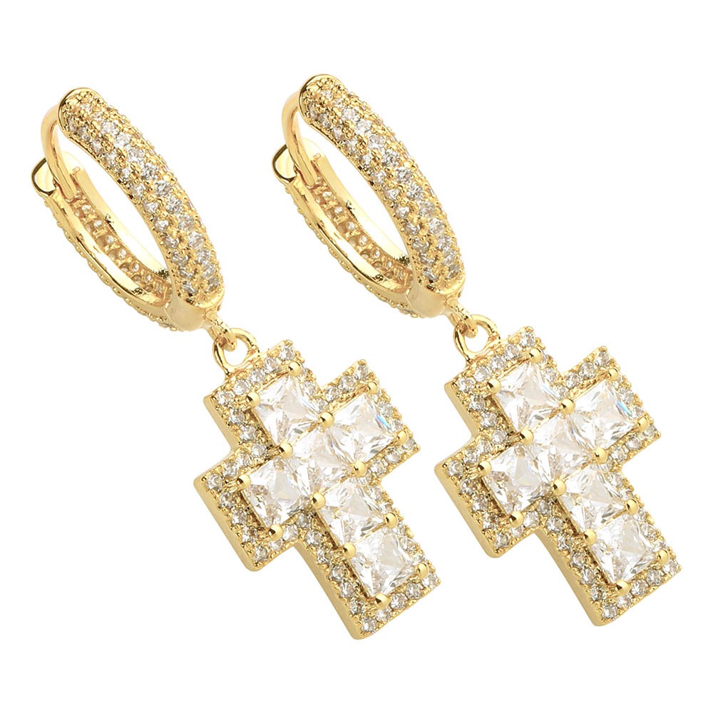 ドロップピアス クロス キラキラ [e080]