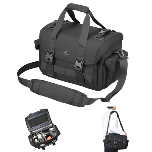 ハクバ 【Amazon.co.jp限定】カメラバッグ GW-STANDARD リッジ ショルダーバッグ15 AZ ブラック AMZSGWSR-SB15 望遠レンズを付けたまま横向き収納 大容量 三脚取