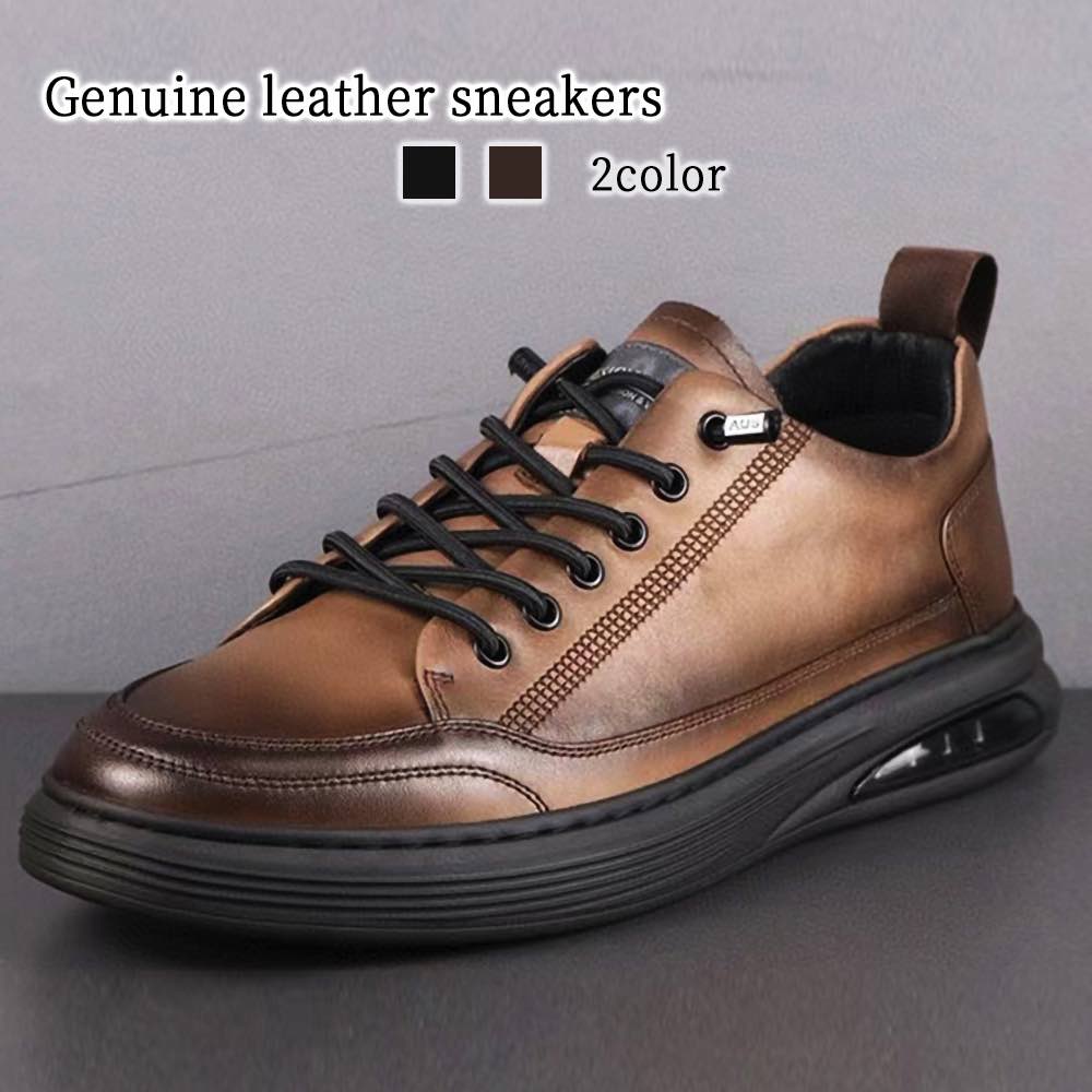 スニーカー メンズ 本革レザースニーカー 秋 マジック 幅広 おしゃれ 結ばない 夏 軽量 本革 かかとなし 黒 冬 ブラック レザー 赤 ハイカット 身長UP シークレットシューズ 春 疲れない 靴 8,430円