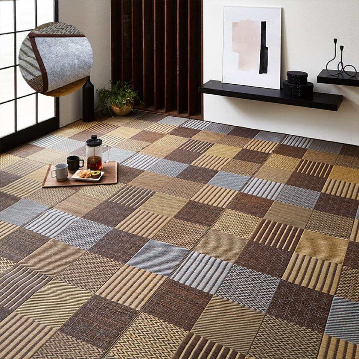 【I】【代引不可】い草 花ござ DX京刺子 江戸間2畳(約174×174cm) ブラウン 日本製 裏貼り加工 畳 カバー センター い草 ラグ い草【北海道・沖縄・離島