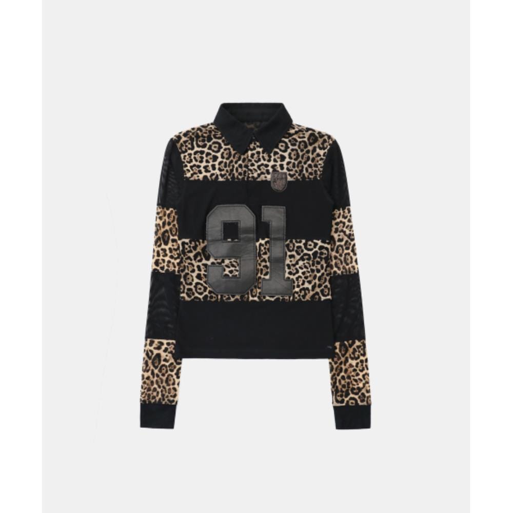 BADBLOOD Vintage Club Rugby Shirt Slim Fit Leopard Black