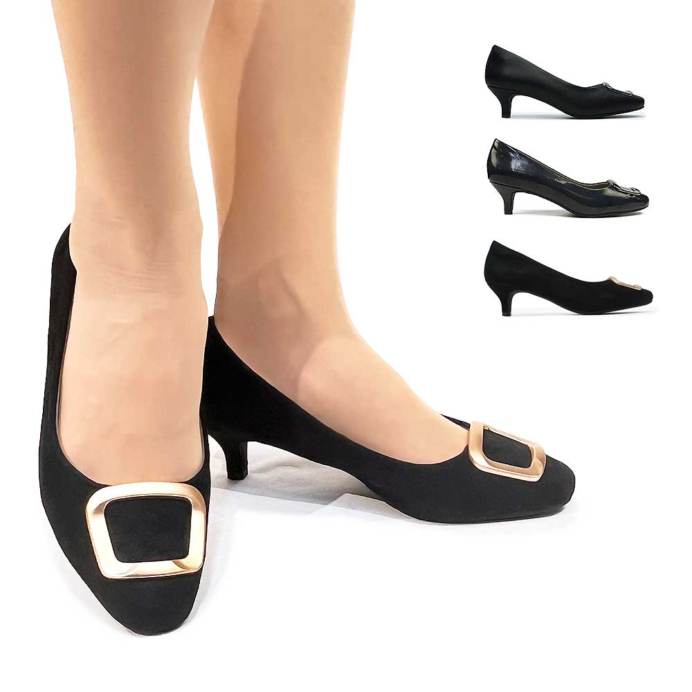 TN5503 パンプス ヒール カジュアル シンプル バックルモチーフ ベーシック 黒 通勤 レディース