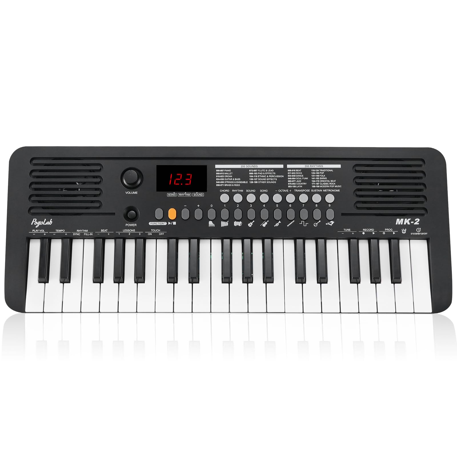 MK-2 ミニ キーボード ピアノ 子供用電子キーボード 37 キー 40 曲 200 音 200 リズム MIDI 機能付きデジタルピアノ ポータブル電子ピアノ (19.3 x 7.3 x 1.9