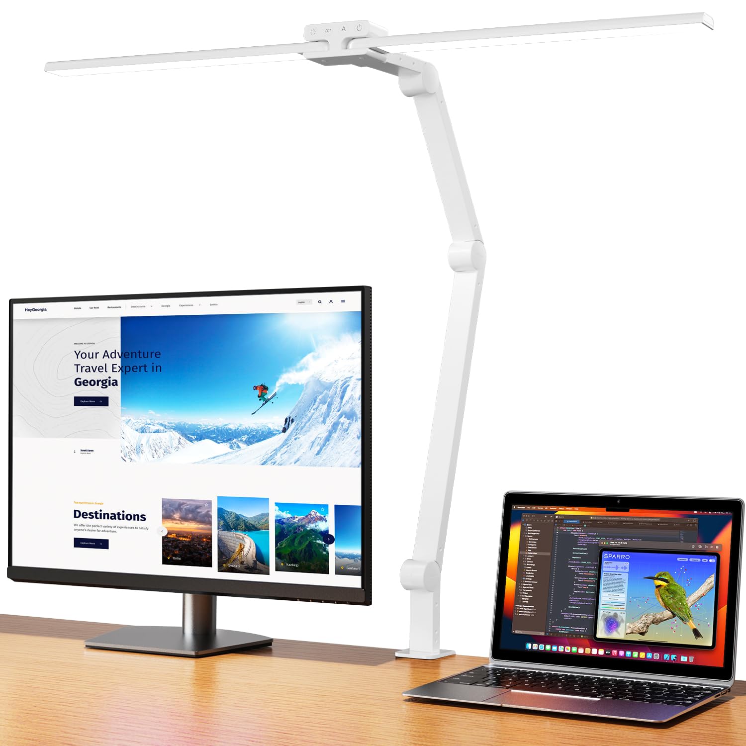 デスクライト 24Wダブルライトバー 80cm幅広いLED電気スタンド KableRika可動域広いアーム クランプ式卓上ライト 360度回転可能スタンドライト タッチパネル 色温度４段階 明るさ４段